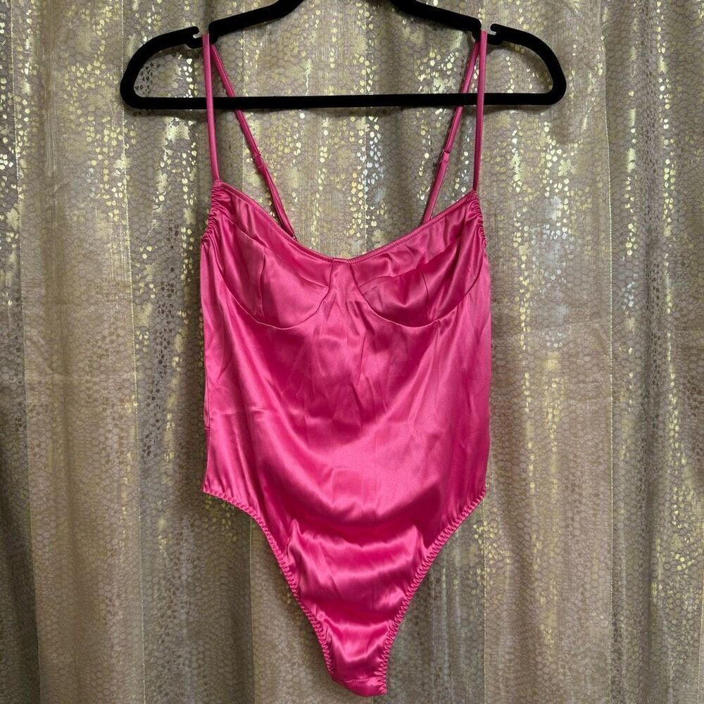 Victorias Secret Hot Pink Satin Silky Spaghetti Strap Bodysuit Small